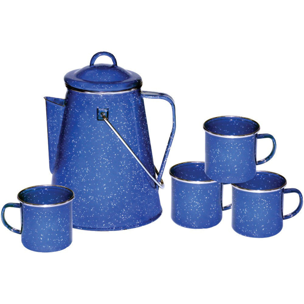 Stansport Enamel 8-cup Coffee Pot With Percolator & Four 12-ounce Mugs